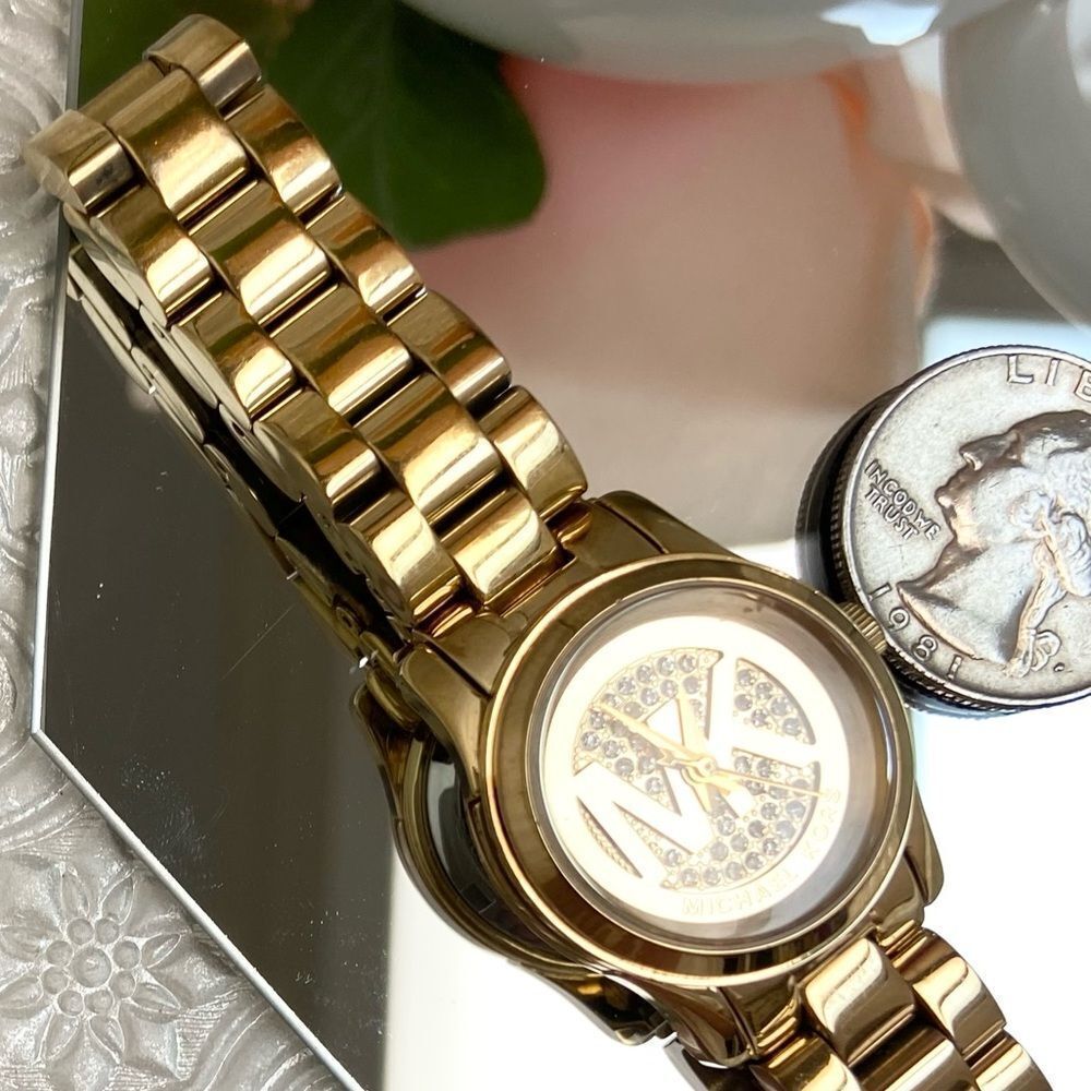 Michael Kors Mini Runway Crystal Accented Dial Gold-Tone Watch - Picture 13 of 16